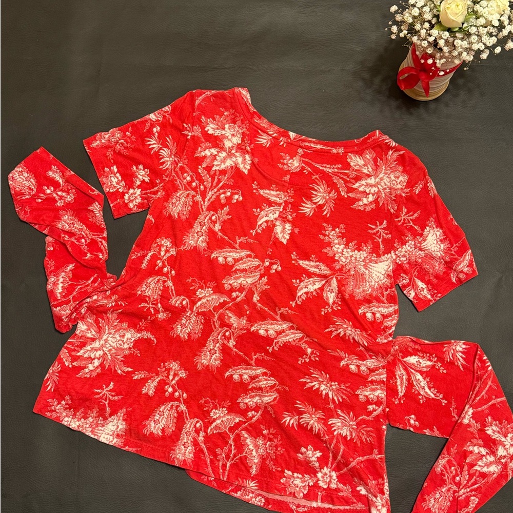 Maeve Anthropologie Red Tie Front Short Sleeve Shirt Size Small M1 - Picture 6 of 7